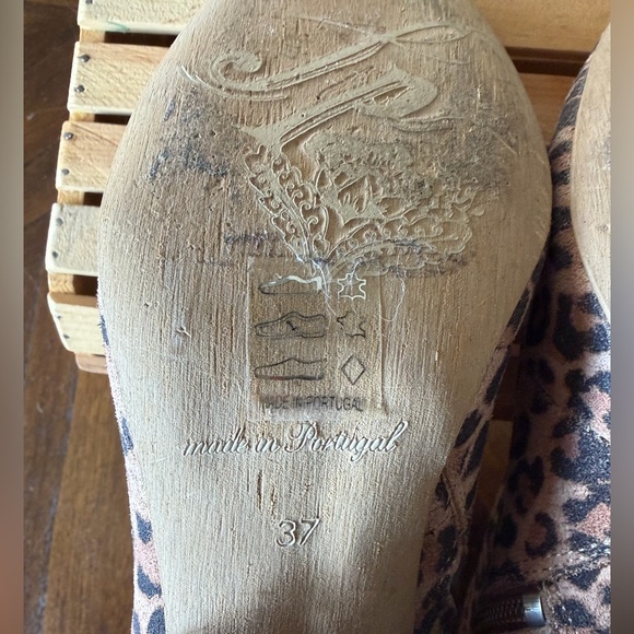 Free People Nicola Suede Block Heel Calf Boots Leopard Cheetah Print Women 37 7 - Picture 6 of 12